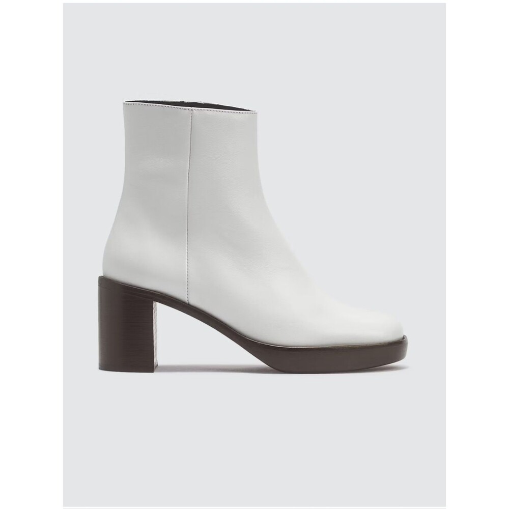By Far Ellen White Leather Retro Minimalist Heeled Boots Size 37